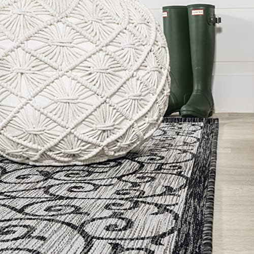 JONATHAN Y Vintage Filigree Indoor Outdoor Runner Rug 2X10 Light Gray/Black, Madrid Textured Weave for Backyard, Patio, Porch, Easy-Cleaning, High Traffic, Pet-Friendly, Non-Shedding (SMB107E-210) - Image 6