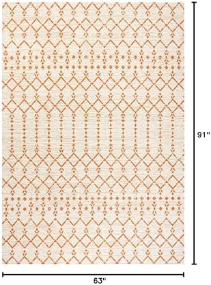 JONATHAN Y Moroccan Geometric Indoor Outdoor Area Rug 5X8 Cream/Orange, Ourika Textured Weave for Backyard, Patio, Porch, Easy-Cleaning, High Traffic, Pet-Friendly, Non-Shedding (SMB108O-5) - Image 2