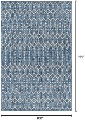 JONATHAN Y Moroccan Geometric Indoor Outdoor Area Rug 9X12 Navy/Light Gray, Ourika Textured Weave for Backyard, Patio, Porch, Easy-Cleaning, High Traffic, Pet-Friendly, Non-Shedding (SMB108B-9) - Image 2