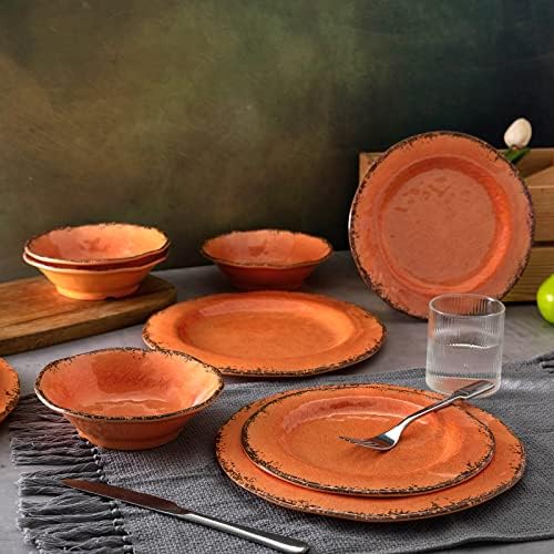 LEHAHA 12 Piece Crackle Lightweight Melamine Dinnerware Sets-Service for 4 - Image 3