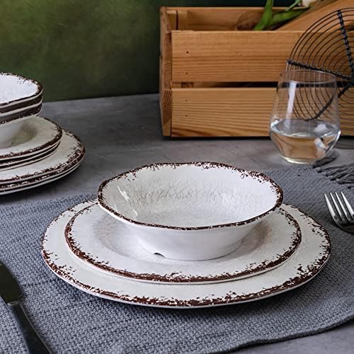 LEHAHA Vintage White Melamine Dinnerware set, 12 Piece Lightweight Dish Set - Image 2