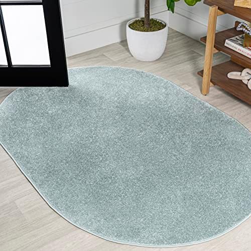 JONATHAN Y Haze Solid Low-Pile Aqua Blue 5x8 Oval Indoor Area Rug, Coastal,Bohemian,Minimalist,Classic, Easy-Cleaning for Living Room,Bedroom,Kitchen,Pet Friendly,Non-Shedding (SEU100S-5OV) by JONATHANY