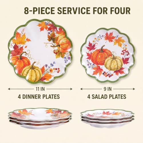Melamine Plate Set, 8-Piece Pumpkin Scalloped Plates, 9 and 11 In - Image 2