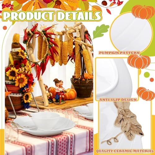 Maxcheck 8 Pcs Pumpkin Ceramic Bowl & Plate Fall Dinnerware Set, White - Image 4