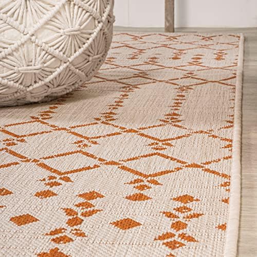 JONATHAN Y Moroccan Geometric Indoor Outdoor Round Area Rug 5 Ft Cream/Orange, Ourika Textured Weave for Backyard, Patio, Porch, Easy-Cleaning, High Traffic, Pet-Friendly, Non-Shedding (SMB108O-5R) - Image 6