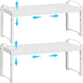 2 Pack Stackable Expandable Shelves For Kitchen Cabinet Countertop Storage, Adjustable Counter Cupboard Pantry Organizer Shelf Rack Stand, Length:25.5 Inch
