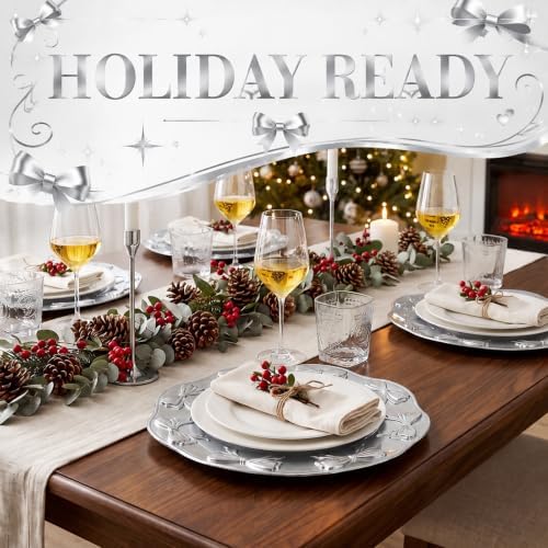 Havawish 8 Pcs 13 Inch Charger Plates, Decorative Round Dinner Plates with Bow Edge Embossed Rim for Wedding Party, Thanksgiving, Home Kitchen, Banquet Table Setting (Silver) - Image 5