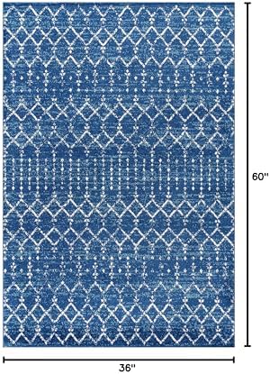 JONATHAN Y Boho Vintage Diamond Blue/White Indoor Area Rug 3X5 ft, Moroccan Hype for Living Room, Bedroom, Kitchen, Office, Easy-Cleaning, High Traffic, Pet-Friendly, Non-Shedding (MOH101A-3) - Image 2