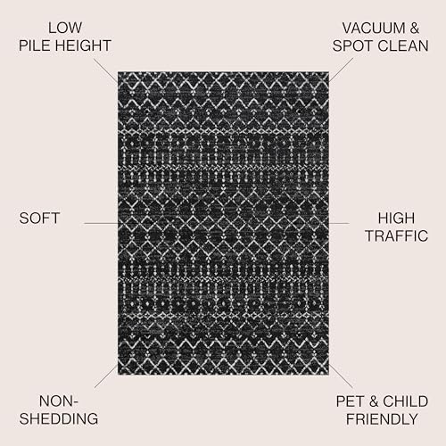 JONATHAN Y Boho Vintage Diamond Black/Ivory Indoor Area Rug 12X18 ft, Moroccan Hype for Living Room, Bedroom, Kitchen, Office, Easy-Cleaning, High Traffic, Pet-Friendly, Non-Shedding (MOH101D-18) - Image 2