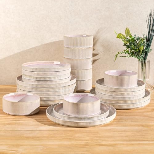 TheTerra Ceramic Dinnerware Set for 8, 24-Piece Plates and Bowls Set by TheTerra