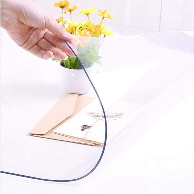 NECAUX Custom Multisize 1.5mm Thick Clear PVC Table Cover Protector - 42 x 78 Inch Rectangular Plastic Protective Table Pad Kitchen Wood Grain Vinyl Cover for Dining Room Table/Office Desk
