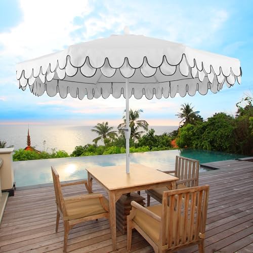 JONATHAN Y Tracy 9' Scalloped Market Patio Umbrella, White - Image 2