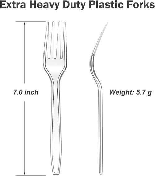 300 Count Extra Heavy Duty Clear Plastic Forks Disposable, BPA-Free, Heat Resistant, Solid and Durable Disposable Forks Bulk, Premium Plastic Forks heavy duty for Party Supply