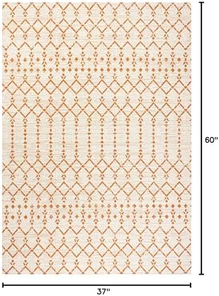 JONATHAN Y Moroccan Geometric Indoor Outdoor Area Rug 3X5 Cream/Orange, Ourika Textured Weave for Backyard, Patio, Porch, Easy-Cleaning, High Traffic, Pet-Friendly, Non-Shedding (SMB108O-3) - Image 2