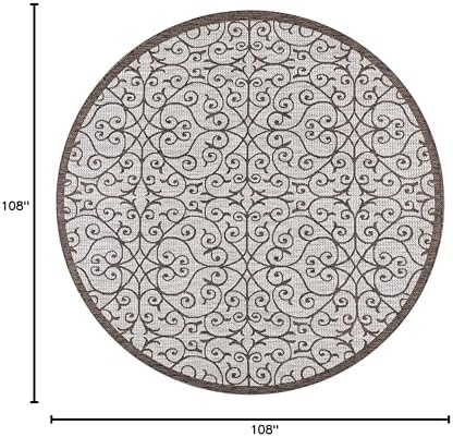 JONATHAN Y Vintage Filigree Indoor Outdoor Round Area Rug 9 Ft Taupe/Espresso, Madrid Textured Weave for Backyard, Patio, Porch, Easy-Cleaning, High Traffic, Pet-Friendly, Non-Shedding (SMB107C-9R) - Image 2