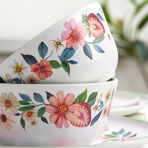12-Piece Strawberry Melamine Dinnerware Set for 4, Floral Pattern - Image 7