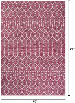 JONATHAN Y Moroccan Geometric Indoor Outdoor Area Rug 5X8 Fuchsia/Light Gray, Ourika Textured Weave for Backyard, Patio, Porch, Easy-Cleaning, High Traffic, Pet-Friendly, Non-Shedding (SMB108Q-5) - Image 2