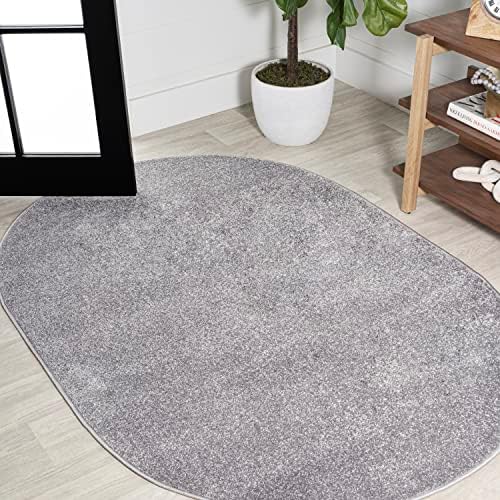 JONATHAN Y Haze Solid Low-Pile Gray 3x5 Oval Indoor Area Rug, Coastal,Bohemian,Minimalist,Classic, Easy-Cleaning for Living Room,Bedroom,Kitchen,Pet Friendly,Non-Shedding (SEU100A-3OV) by JONATHANY
