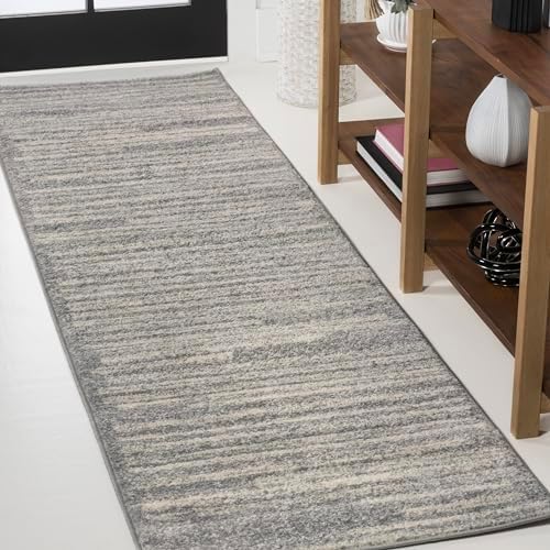 JONATHAN Y Khalil Modern Berber Stripe Gray/Cream Runner Rug, 2x8, Contemporary, Bohemian, Easy-Cleaning for Living Room, Bedroom, Kitchen, Pet Friendly, Non-Shedding (MOH207G-28) by JONATHANY