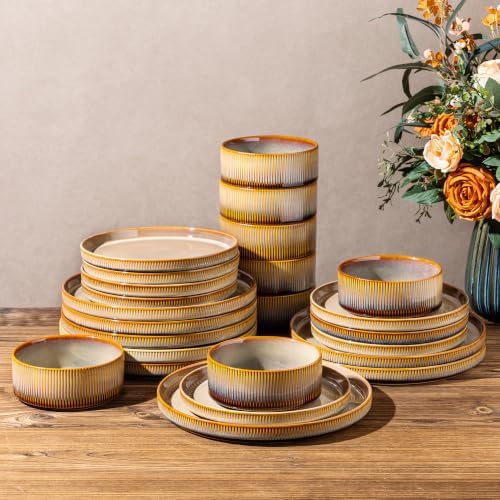 TheTerra Ceramic Dinnerware Set for 8, 24-Piece Plates and Bowls Set by TheTerra