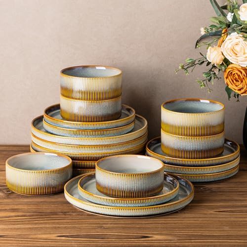 TheTerra Ceramic Dinnerware Set for 6, 18-Piece Plates and Bowls Set by TheTerra