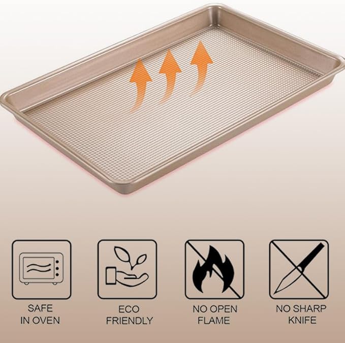 SAKER 3 Pack Nonstick Baking Sheet Set, Carbon Steel Cookie Pan with Cooling Rack, Even Heat Distribution & Warp-Resistant for Oven Baking, Roasting & Cooking (Black)