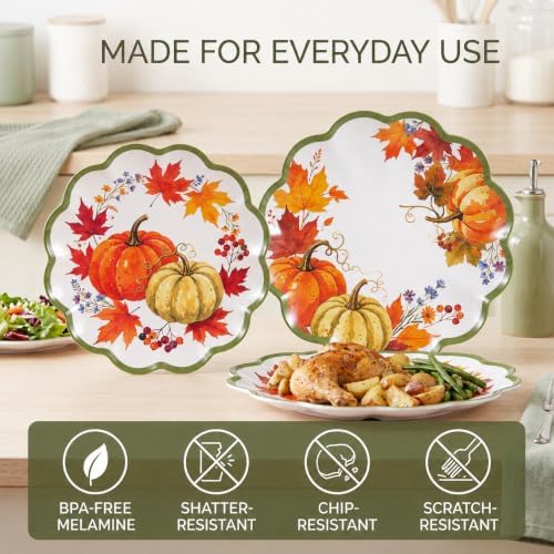 Melamine Plate Set, 8-Piece Pumpkin Scalloped Plates, 9 and 11 In - Image 6
