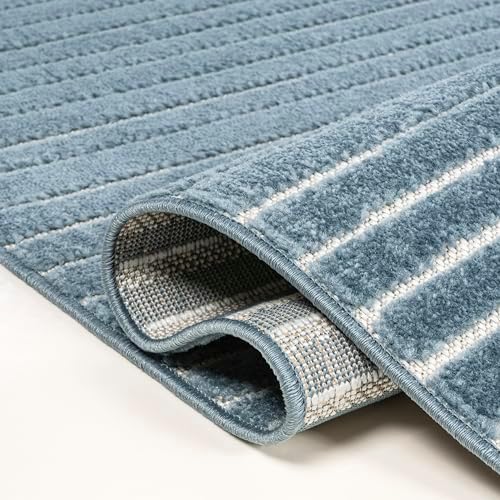 JONATHAN Y Hallie High-Low Curve Dark Blue/Cream 5x8 Indoor/Outdoor Area Rug, Minimalist Geometric, Pet Friendly, for Patio, Backyard, Living Room, Bedroom, Office, Hose-Washable (SCN100C-5) - Image 6