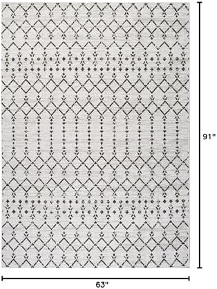 JONATHAN Y Moroccan Geometric Indoor Outdoor Area Rug 5X8 Cream/Black, Ourika Textured Weave for Backyard, Patio, Porch, Easy-Cleaning, High Traffic, Pet-Friendly, Non-Shedding (SMB108I-5) - Image 2