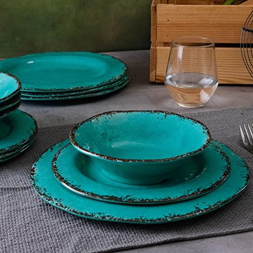 LEHAHA 12 Piece Vintage Melamine Dinnerware Sets, Farmhouse Plates and Bowl - Image 2