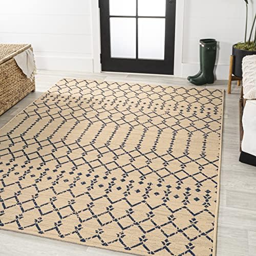 JONATHAN Y Moroccan Geometric Indoor Outdoor Area Rug 8X10 Beige/Navy, Ourika Textured Weave for Backyard, Patio, Porch, Easy-Cleaning, High Traffic, Pet-Friendly, Non-Shedding (SMB108H-8) - Image 4