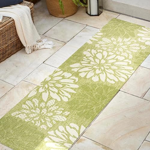 JONATHAN Y Floral Textured Weave Indoor Outdoor Runner Rug 2X8 Green/Cream, Zinnia Modern for Backyard, Patio, Porch, Easy-Cleaning, High Traffic, Pet-Friendly, Non-Shedding (SMB110H-28) - Image 3