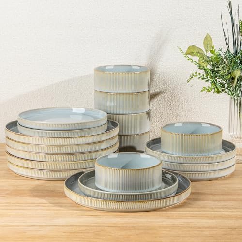 TheTerra Ceramic Dinnerware Set for 6, 18-Piece Plates and Bowls Set by TheTerra