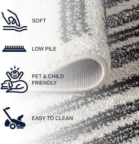 JONATHAN Y Khalil Modern Berber Stripe Cream/Black 6' Round Indoor Area Rug, Contemporary, Bohemian, Easy-Cleaning for Living Room, Bedroom, Kitchen, Pet Friendly, Non-Shedding (MOH207A-6R) - Image 3