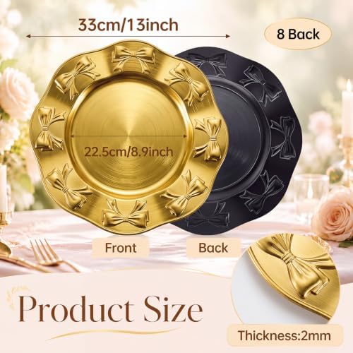 Havawish 8 Pcs 13 Inch Gold Bow Charger Plates - Image 2