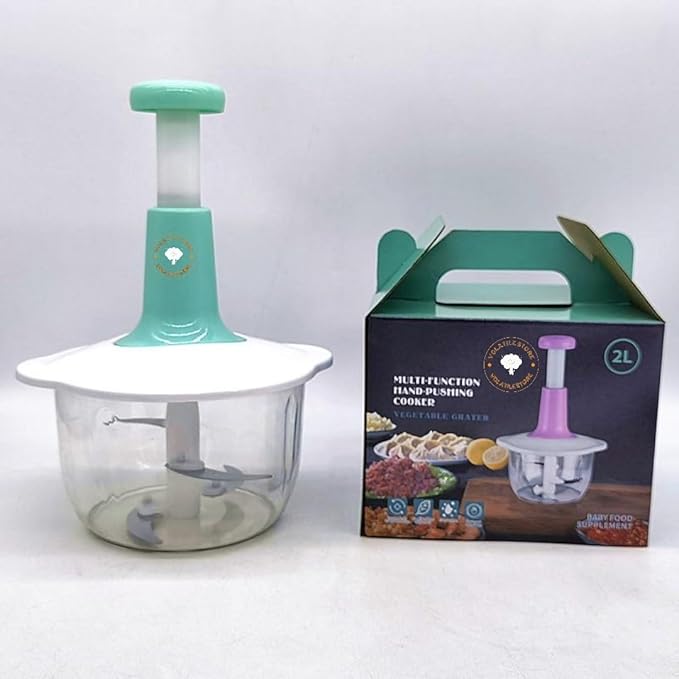 Manual Vegetable Cutter Chopper, Food Processor 1.5L Bowl Effortless Meat Mincer Fruits and Herbs Chopper Garlic Onion Hand Press Manual Food Chopper (Mint Green)