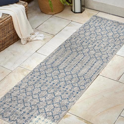 JONATHAN Y Moroccan Geometric Indoor Outdoor Runner Rug 2X8 Light Gray/Navy, Ourika Textured Weave for Backyard, Patio, Porch, Easy-Cleaning, High Traffic, Pet-Friendly, Non-Shedding (SMB108A-28) - Image 3