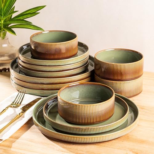 TheTerra Ceramic Dinnerware Set for 4, 12-Piece Plates and Bowls Set by TheTerra