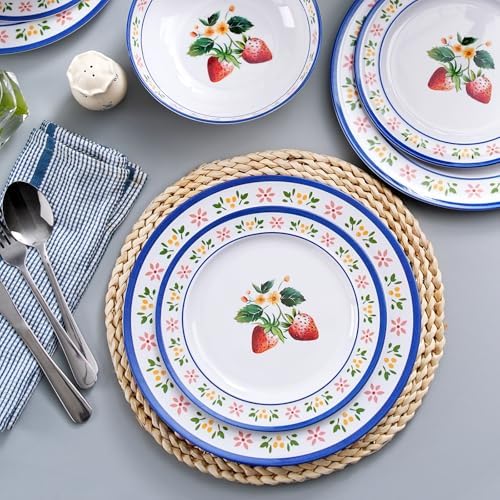 12-Piece Melamine Dinnerware Set – Strawberry Plates & Bowls for 4 - Image 3
