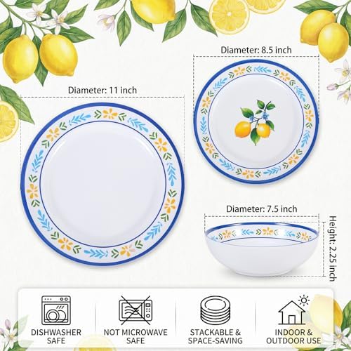 12-Piece Melamine Dinnerware Set, Unbreakable Lemon Dish Set - Image 2