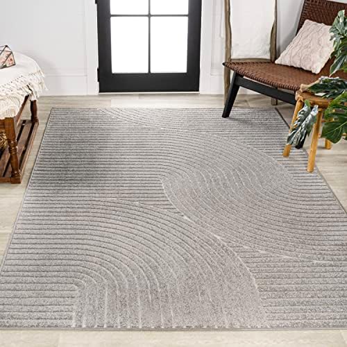 JONATHAN Y Hallie High-Low Curve Gray/Ivory Indoor/Outdoor Area Rug, 4x6, Minimalist, Pet Friendly, Non-Shedding, Stain Resistant, Hose-Washable for Backyard, Patio, Porch (SCN100A-4) - Image 2