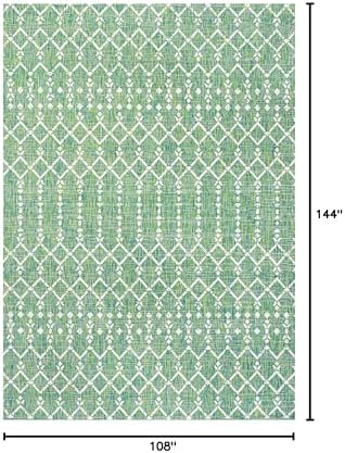 JONATHAN Y Moroccan Geometric Indoor Outdoor Area Rug 9X12 Green/Cream, Ourika Textured Weave for Backyard, Patio, Porch, Easy-Cleaning, High Traffic, Pet-Friendly, Non-Shedding (SMB108L-9) - Image 2