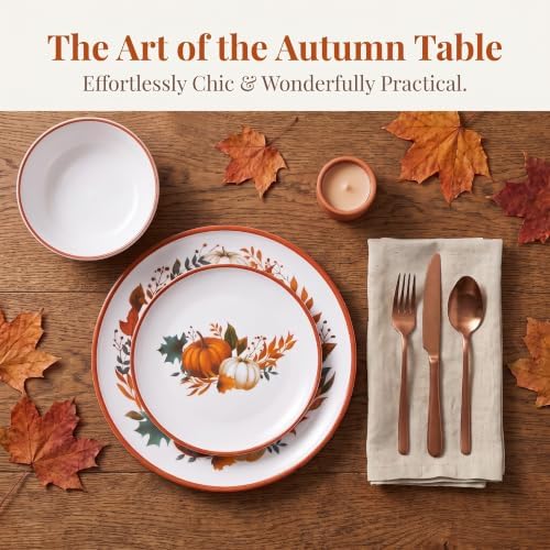 Fall Pumpkin Dinnerware Set for 4, 12-Piece BPA-Free Melamine Dinnerware - Image 4