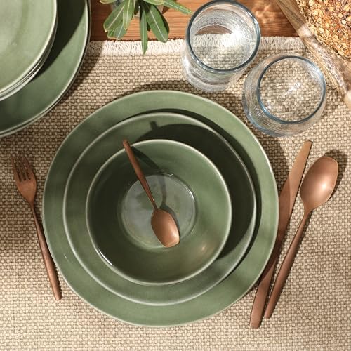 Bloomhouse - Two Time Oprah's Favorite Things Winner - Montecito Breeze 16 Piece (Service for 4) Double Plates and Bowls Stoneware Reactive Glaze Dinnerware Set - Cyprus Green - Image 3