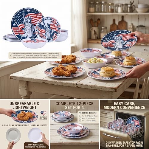 Webbylee 12Pcs Melamine Dinnerware Set -Statue of Liberty - Image 3
