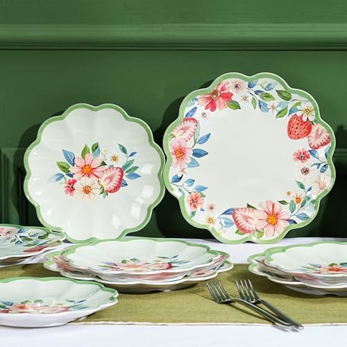 Strawberry Melamine Plates Set, Scalloped Edge Plate for Everyday Use by molidiki