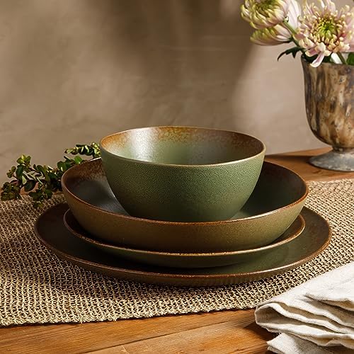 Bloomhouse - Two Time Oprah's Favorite Things Winner - Palermo Sun Double Bowl Stoneware Reactive Glaze Plates and Bowls Dinnerware Set - Cardamom Green, Service for Four (16pcs) - Image 2