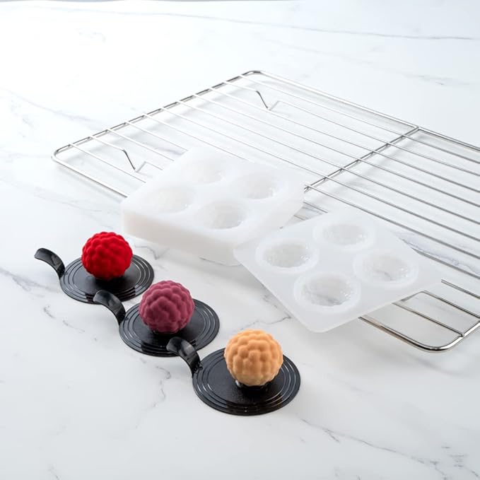 Pastry Tek 4 Cavities Fruit Silicone Mold, 1 Oven-Ready Berry Mold - Flexible, Freezable, White Silicone Lychee Berry Mold, Easy Release, For Baking - Restaurantware