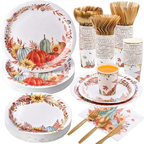 350pcs Thanksgiving Fall Dinnerware Paper Plate Napkins, Fall by Ziliny