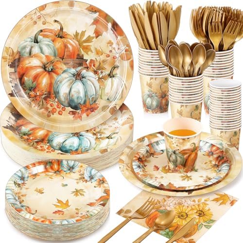 Ziliny 350pcs Thanksgiving Fall Dinnerware Paper Plate Napkins, Pumpkin by Ziliny